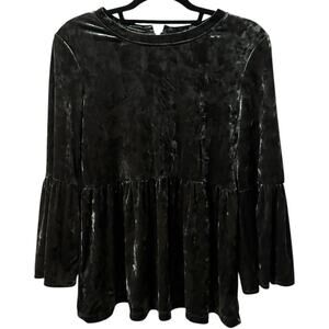 Cupio‎ Dark Green Crushed Velvet Babydoll Peplum Blouse Women's S Whimsygoth
